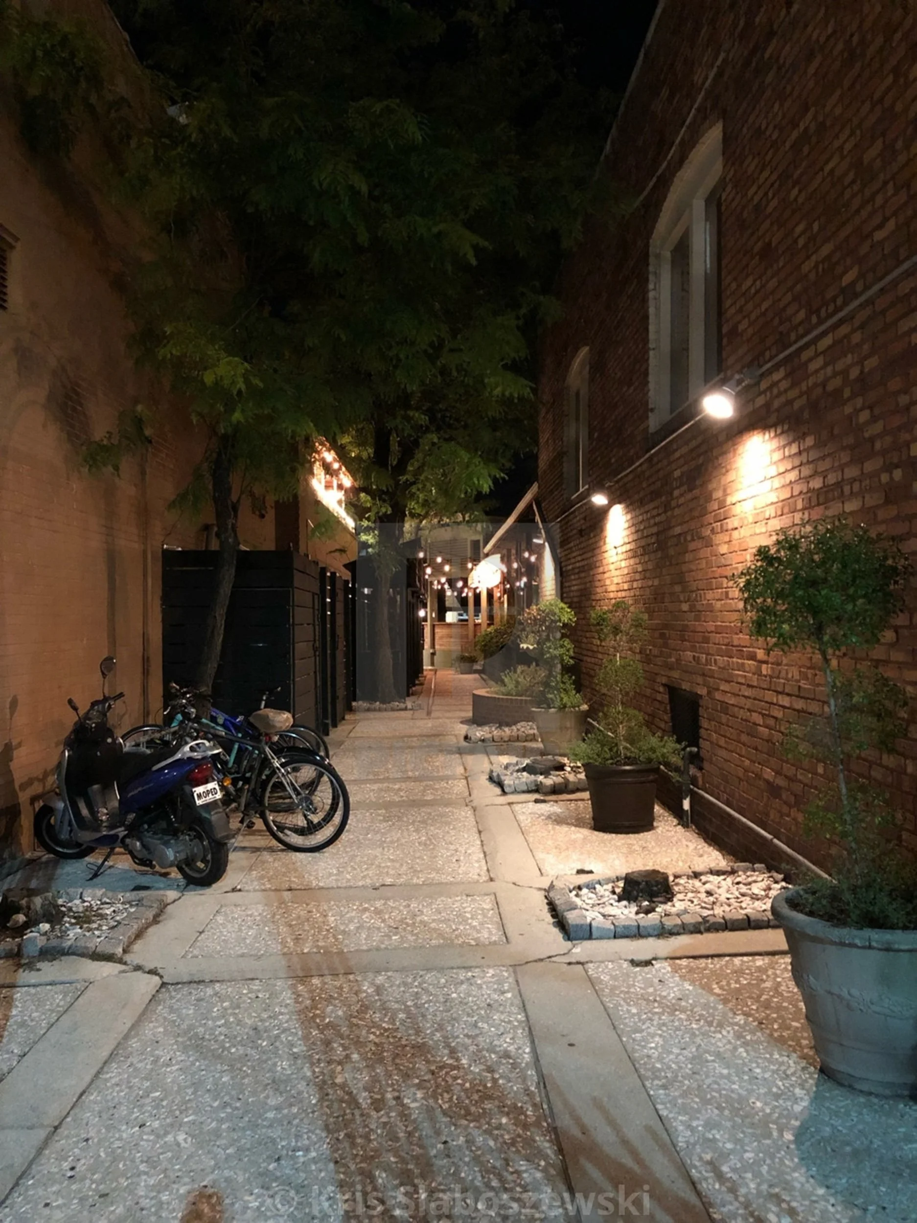 Lanterns in the Quiet Alley: Soft lighting, brick walls, and a secluded passageway create an intimate urban retreat hidden within the city. Rich in texture and mood, this image offers a balance of sophistication and tranquility, making it well suited