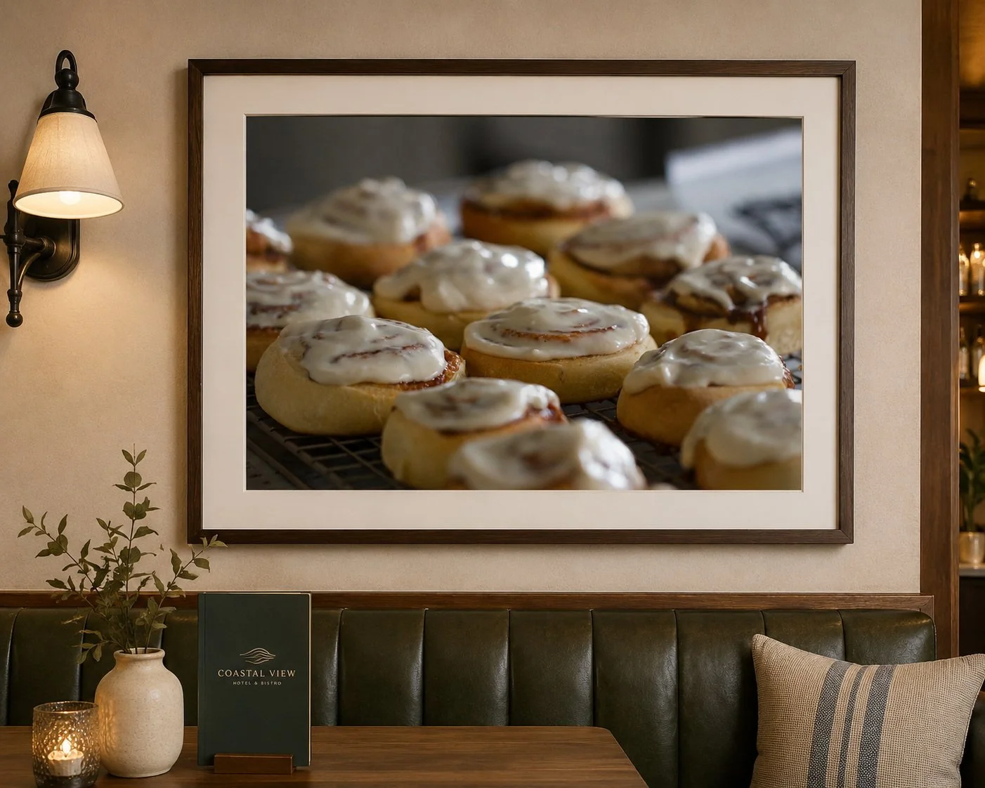 Displayed as a large-scale framed statement piece, Morning Ritual transforms a hospitality dining space into an experience that feels warm, intentional, and distinctly local. Rich textures, handcrafted culinary imagery, and a refined presentation mak