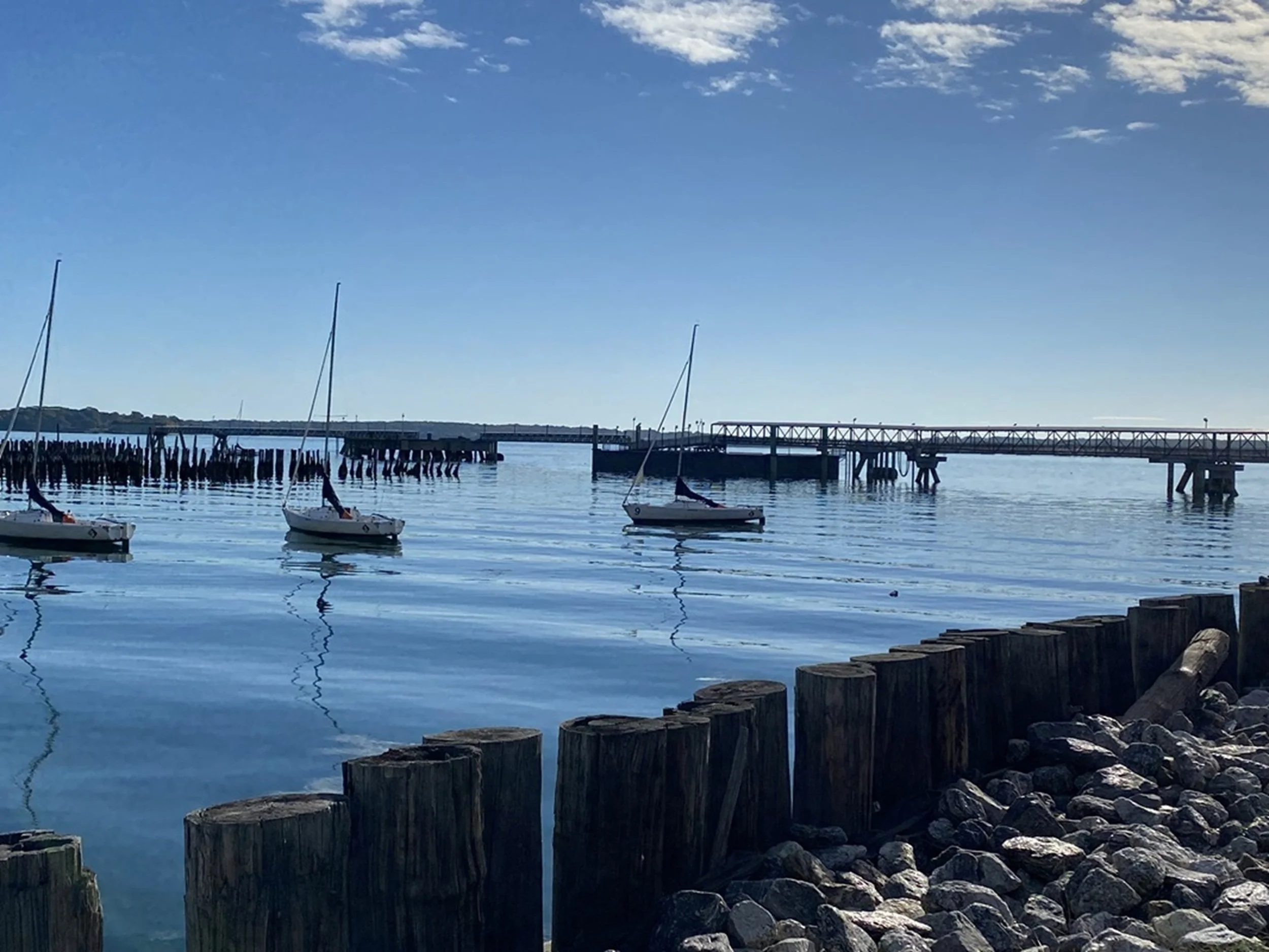 Three Sailboats on Calm Harbor - Portland Maine 2.jpg