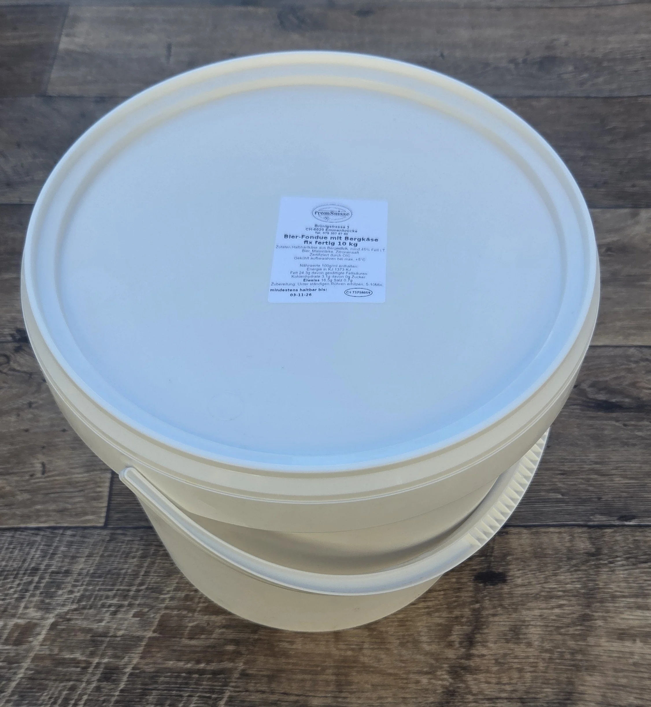 Fondue/Bierfondue mit Bergkäse fix fertig im Eimer 10kg