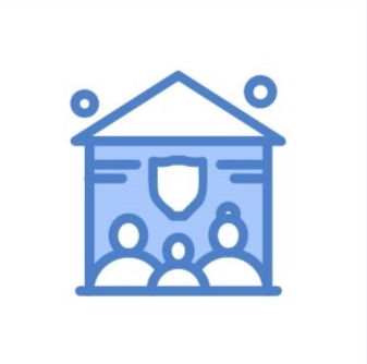 Icon of a house with a shield in the center, representing protection for a family