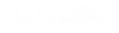 Logotipo de Ausha en color blanco sobre fondo negro.