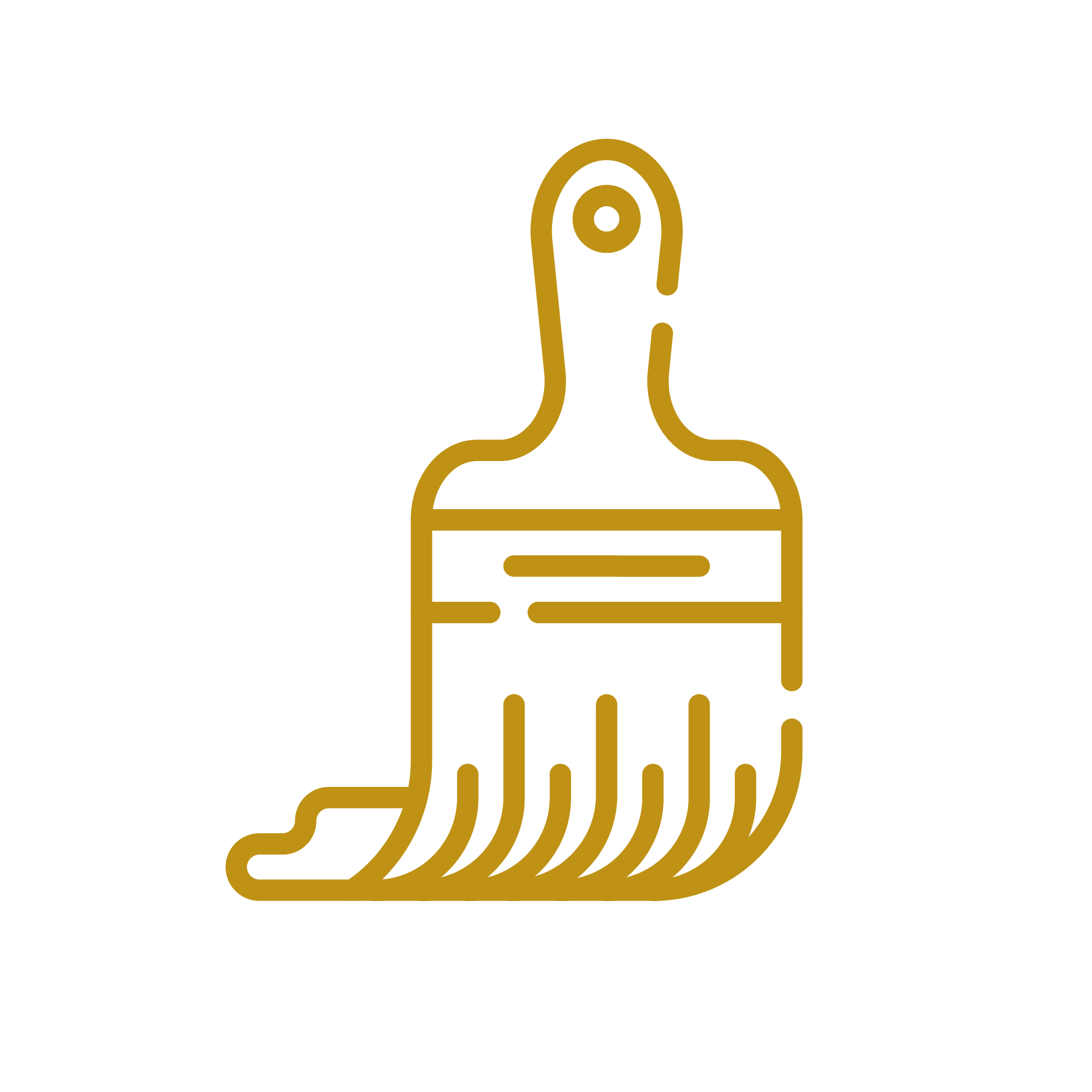 Stylized gold-colored headphone and sound wave icon on a black background.