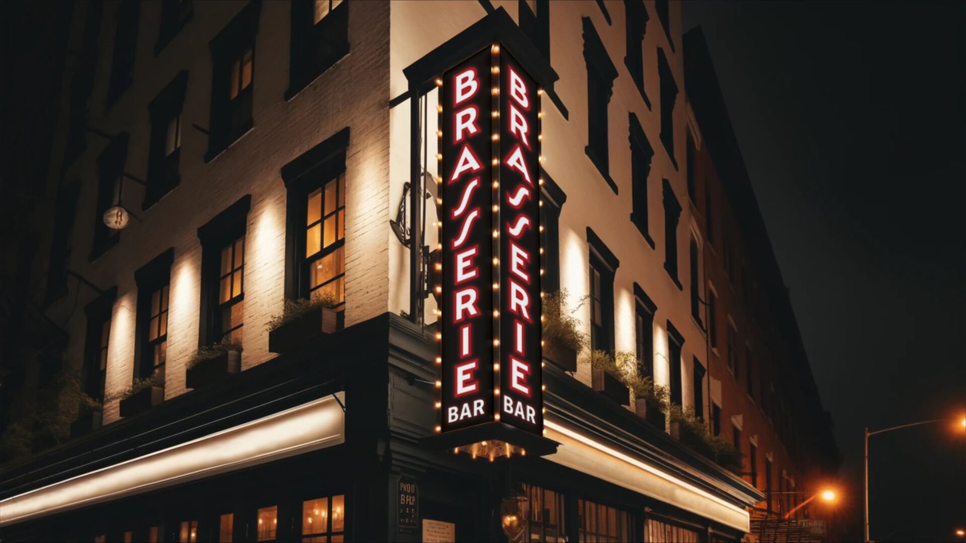 Brasserie Byronz neon sign at night - Mid City Baton Rouge dining,