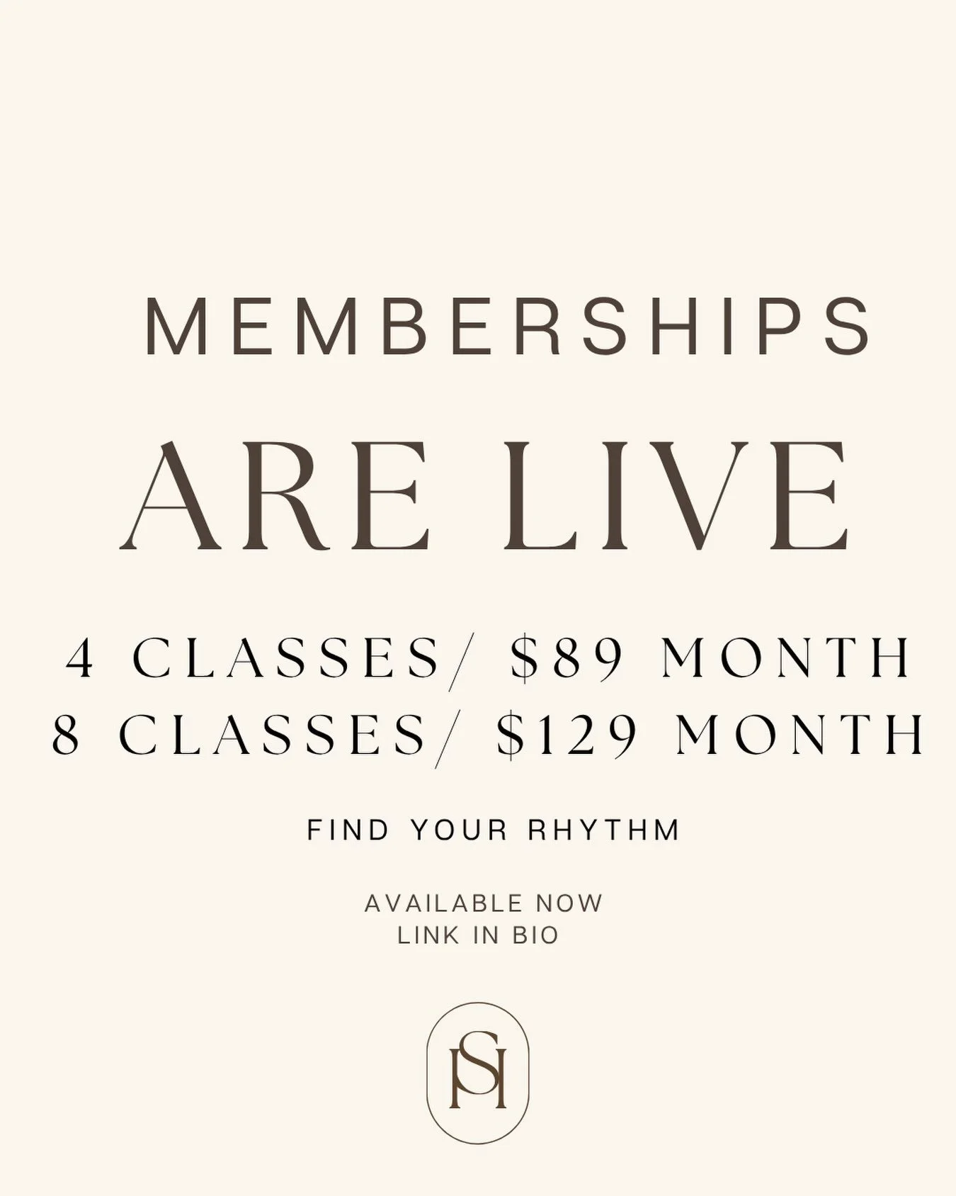 Memberships are officially LIVE 🤍

Choose the rhythm that works for you:

✨ 4 classes per month &mdash; $89
✨ 8 classes per month &mdash; $129

Whether you&rsquo;re building a once-a-week ritual or ready to move twice a week, there&rsquo;s a place f