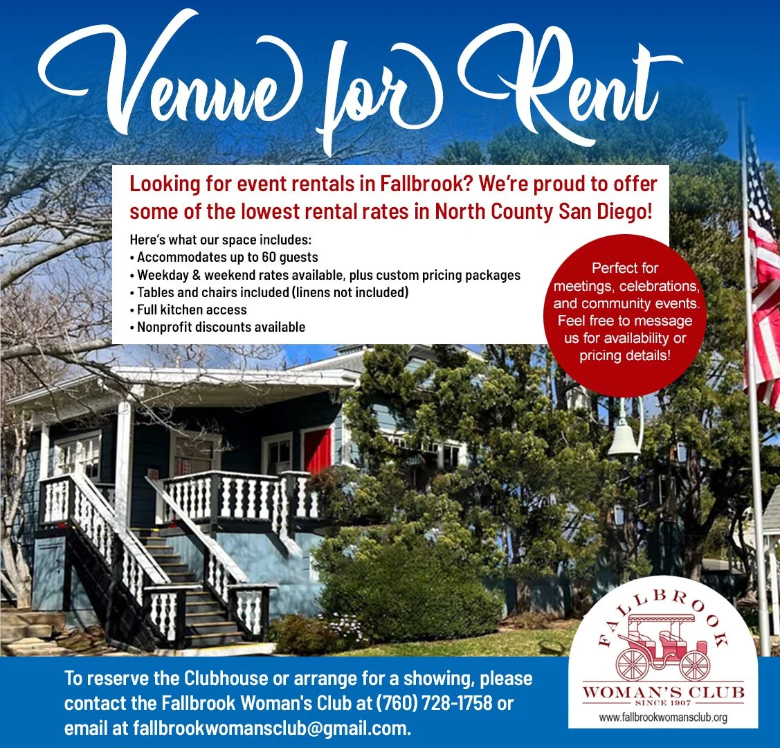 Pro Bono Facebook Venue for Rent for Fallbrook Woman's Club