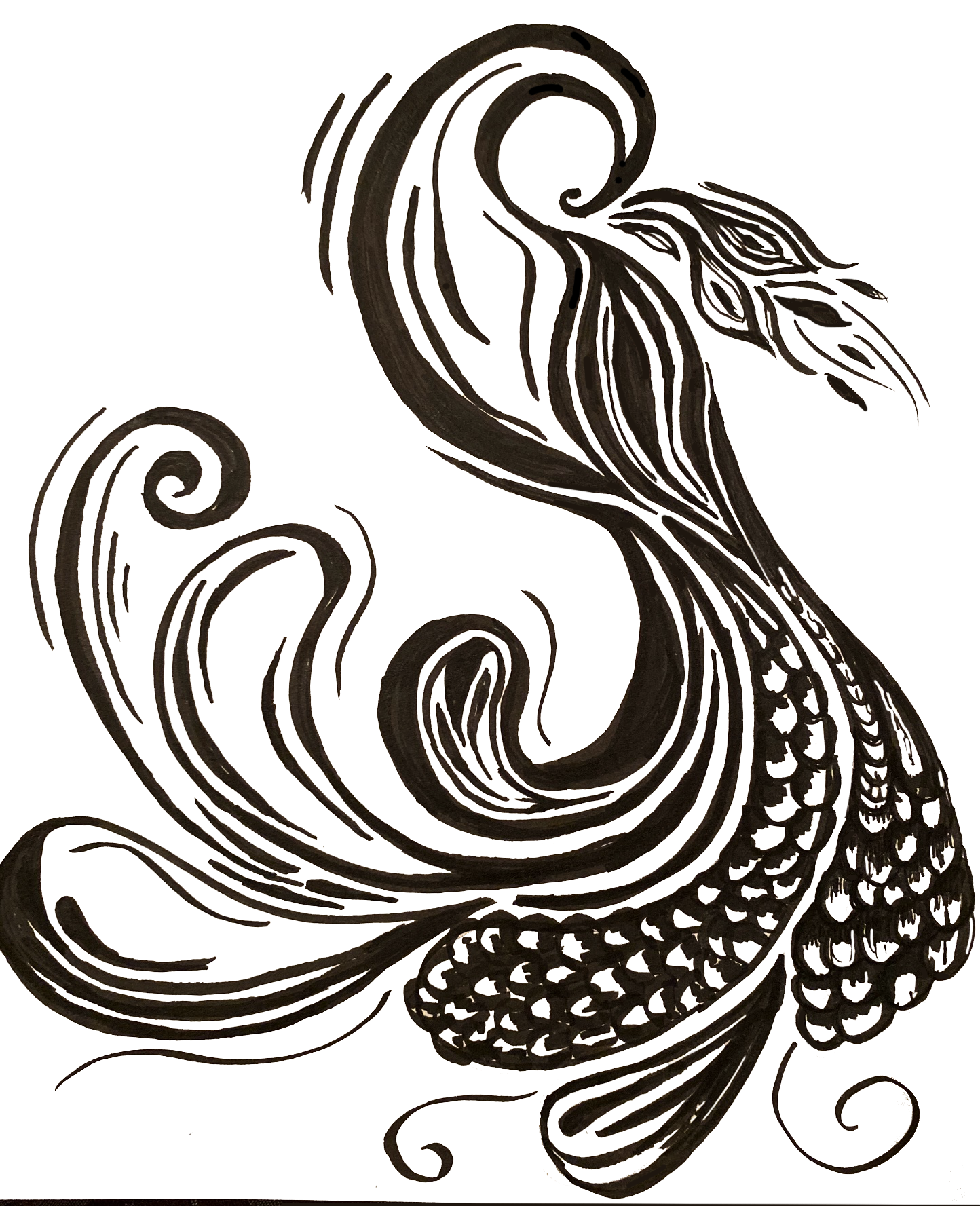 Freehand Peacock in Ink