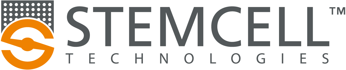 Logo of Stemcell Technologies featuring an orange circular emblem with a black stylized letter S inside and the company name written in large gray letters.