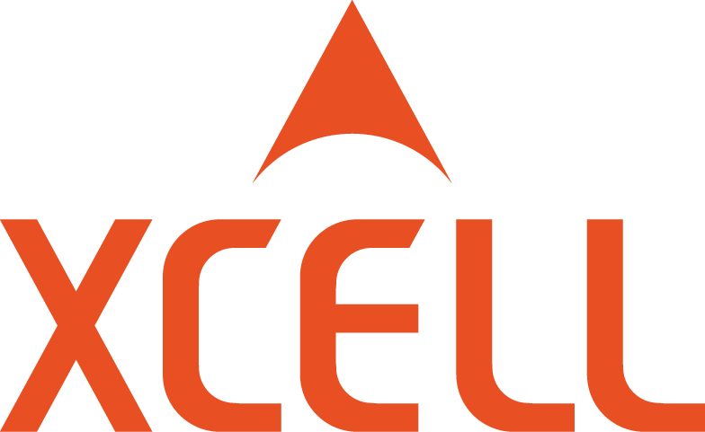 Xcell logo with orange stylized letter A above the name.