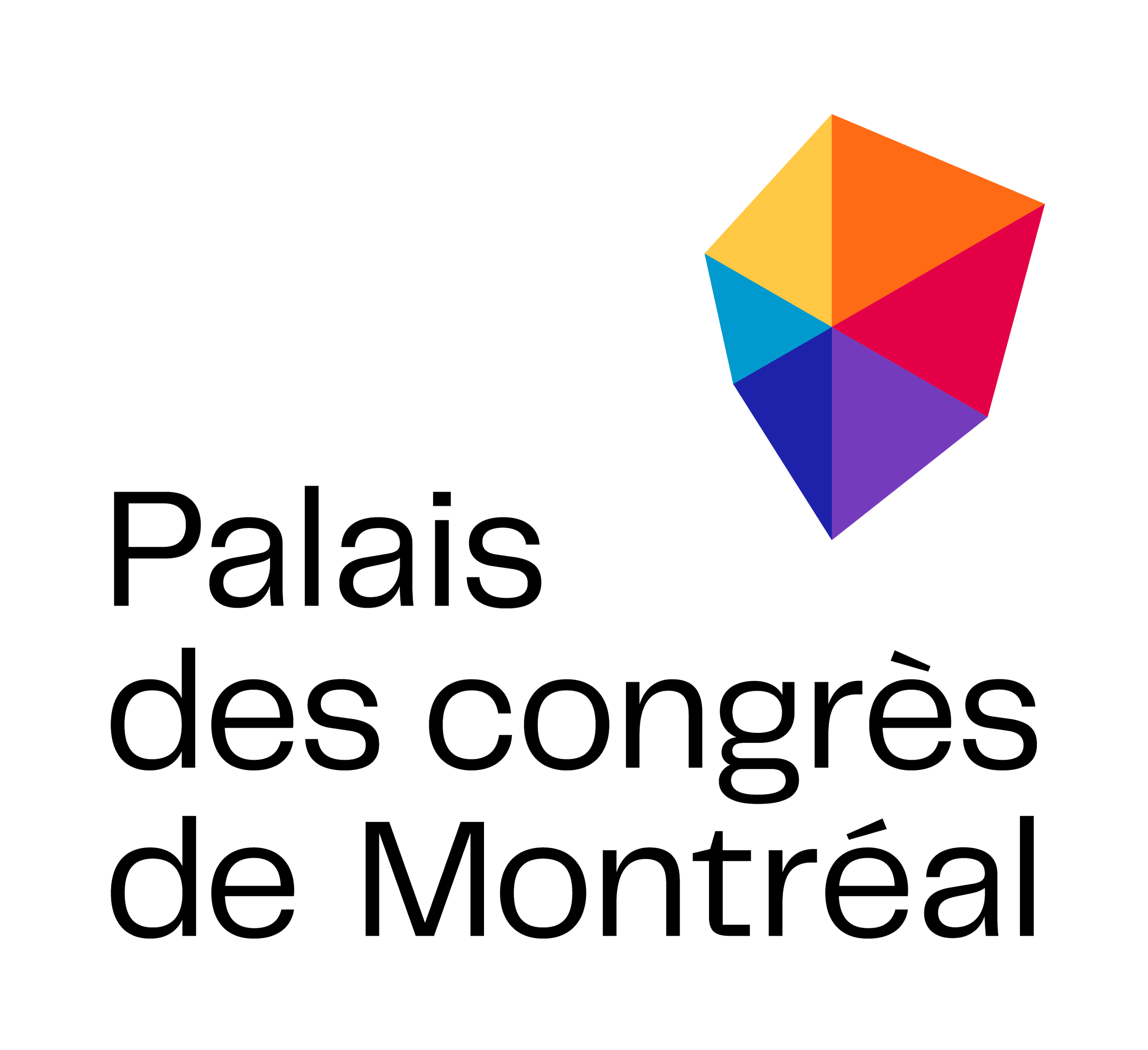 Logo of Palais des congrès de Montréal with a colorful multi-faceted geometric shape and black outlined text.