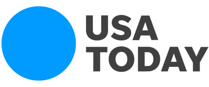 Blue circle with the text 'USA TODAY' in bold black letters