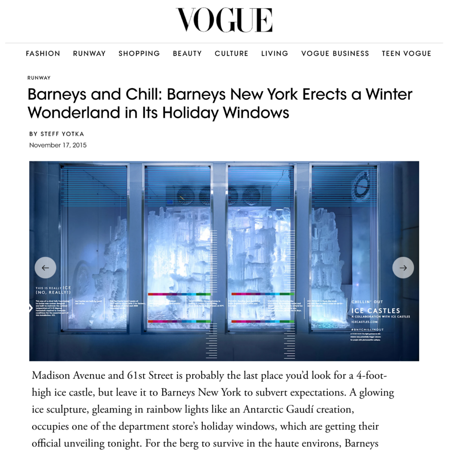 Ice Castle display at Barneys windows NYC