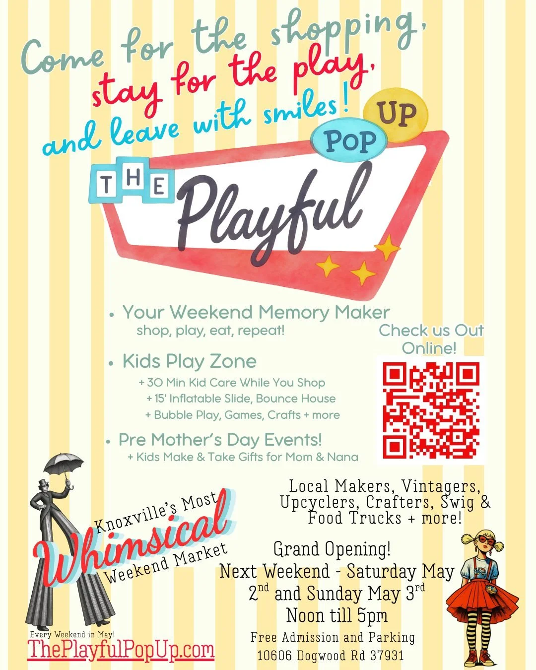 We're a week away!! So Excited! 
✨ Grand Opening Weekend! ✨
The Playful Pop Up Market is officially here 💛
Shop local, let the kids play, and make memories together&mdash;just in time for Pre‑Mother&rsquo;s Day fun!
Gifts Mom will love, crafts kids 