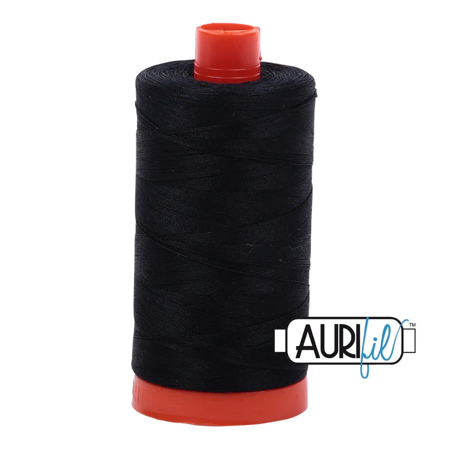 Aurifil Black 50 WT Mako Cotton – Large Spool (1300 m)