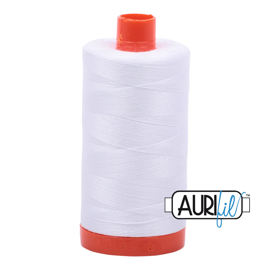 Aurifil White 50 WT Mako Cotton – Large Spool (1300 m)
