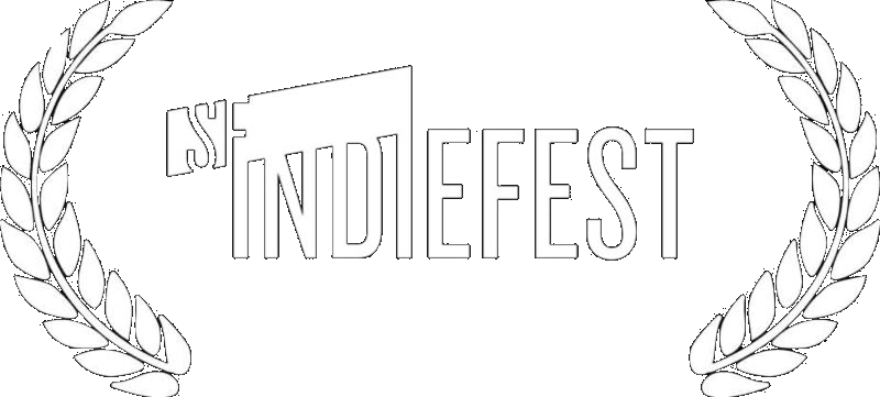 Logo for ISF IndieFest with white laurel branches on a black background.