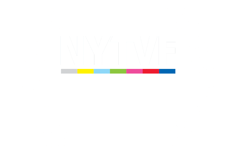 Black and white logo for NYTVF, Independent Pilot Competition, official selection 2018, with laurel wreath design.