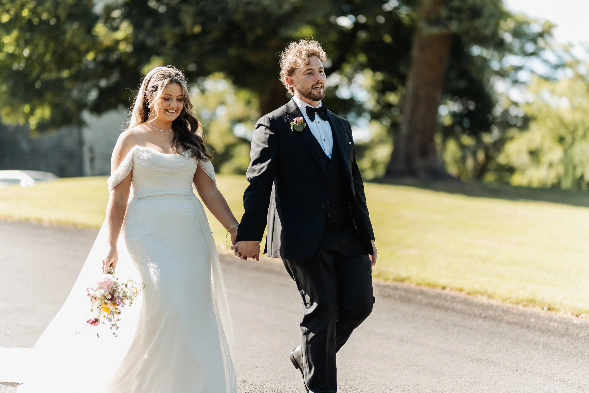Bride and groom. Langley Castle, Northumberland.