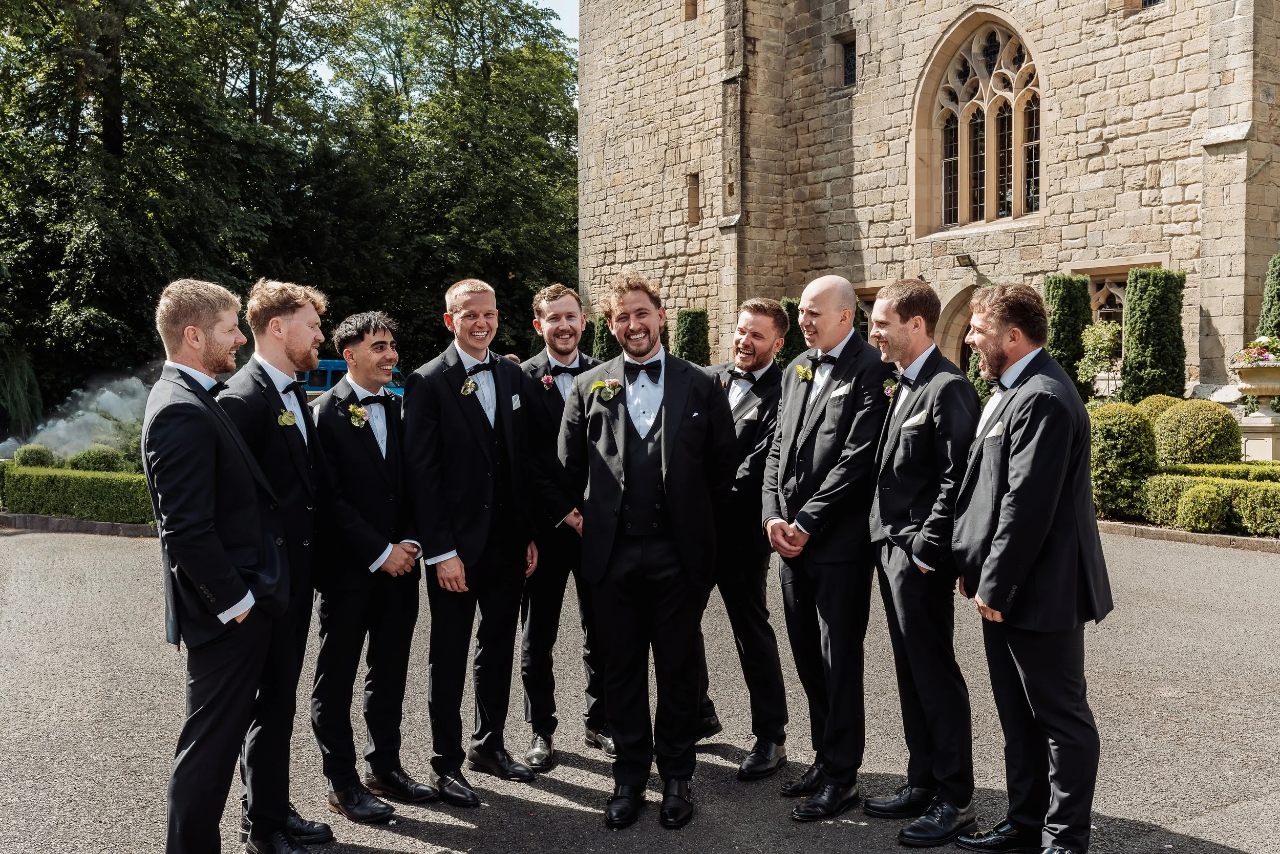 Groomsmen's buttonholes. Langley Castle, Northumberland. 
