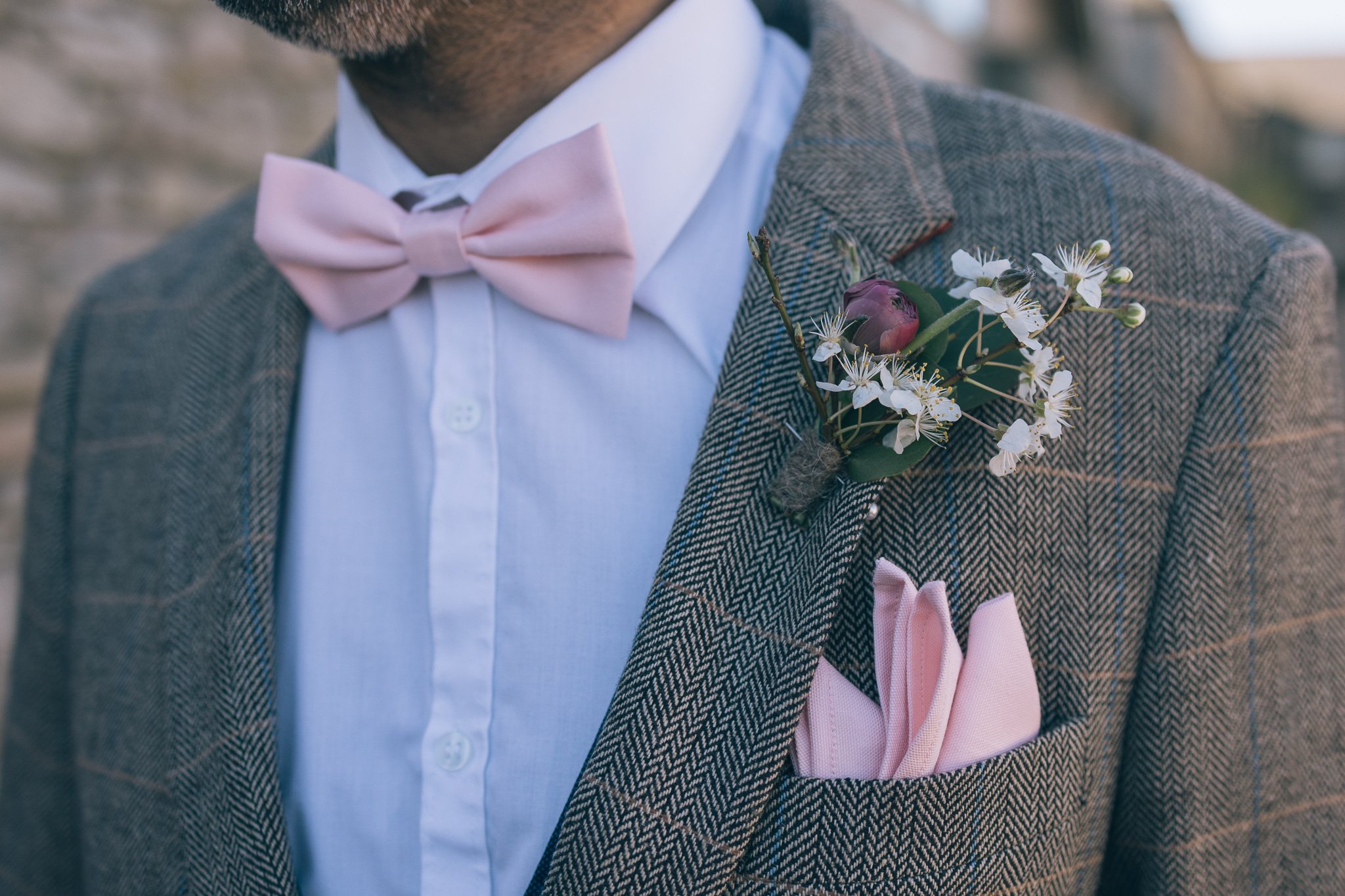 Groom's buttonhole. Doxford Barns, Northumberland