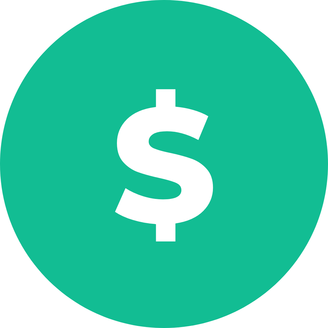 Green circular icon with a white dollar sign in the center.
