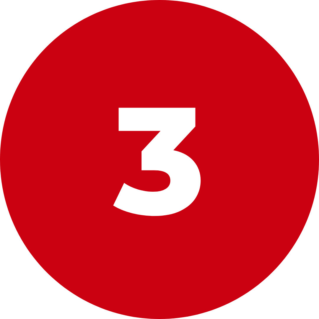 Red circular sign with the number 3 in white font in the center.