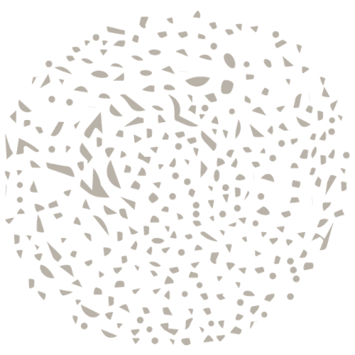 A pixelated, abstract circular pattern with random black and white fragments.