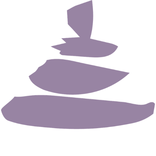 Abstract illustration of layered purple shapes resembling stones or rocks stacked on top of each other.
