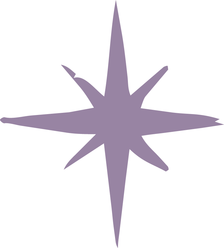 A purple star-shaped design with elongated, pointed tips on a black background.