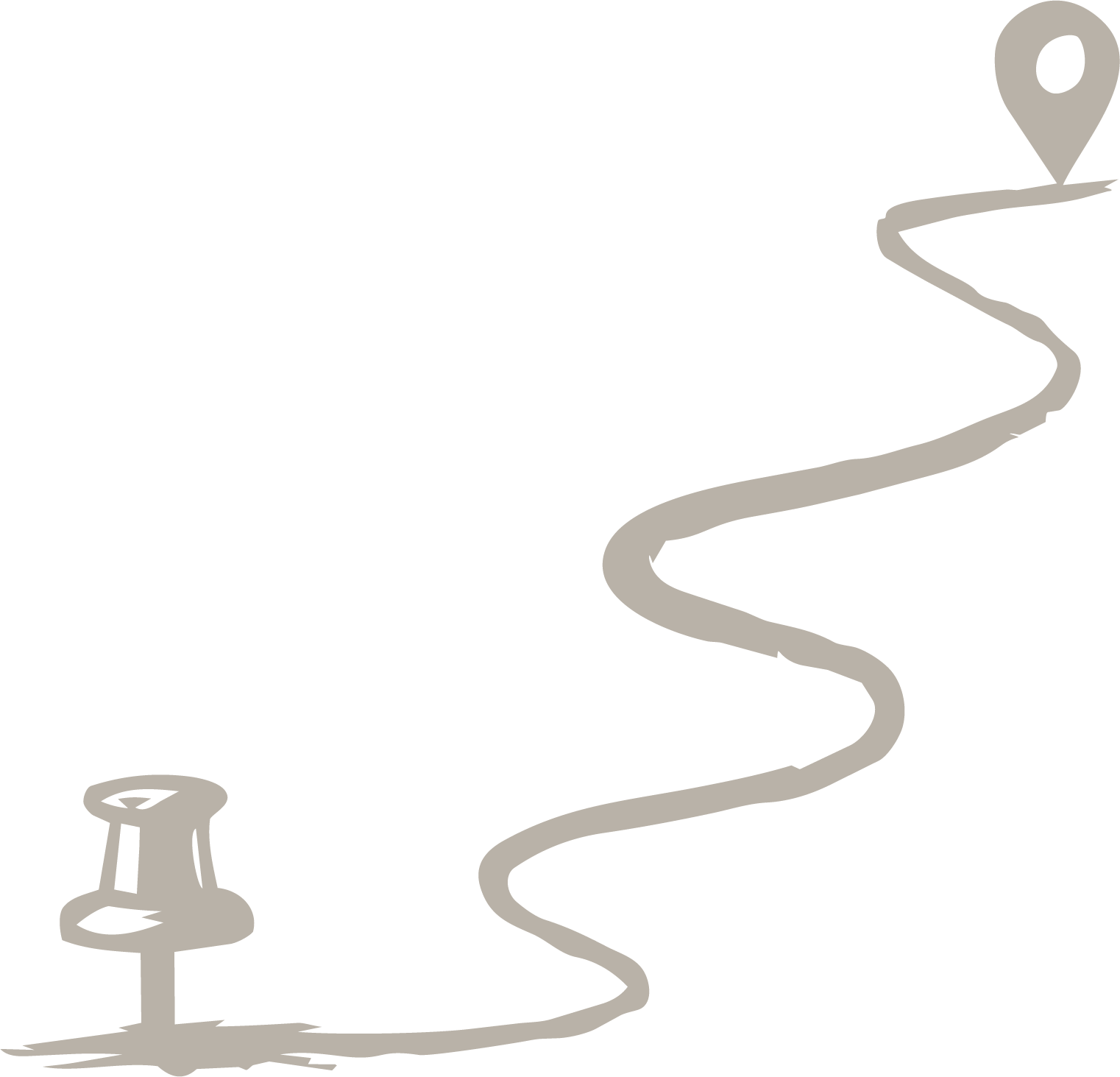 A winding road leading to a small lighthouse on a hill, with a black background and simple gray outlines.