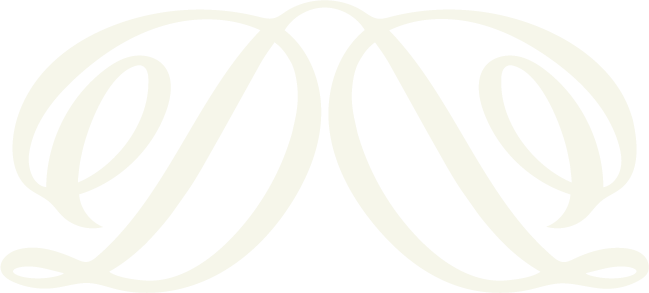 Black background with a white ornate monogram of the letters D and D intertwined.