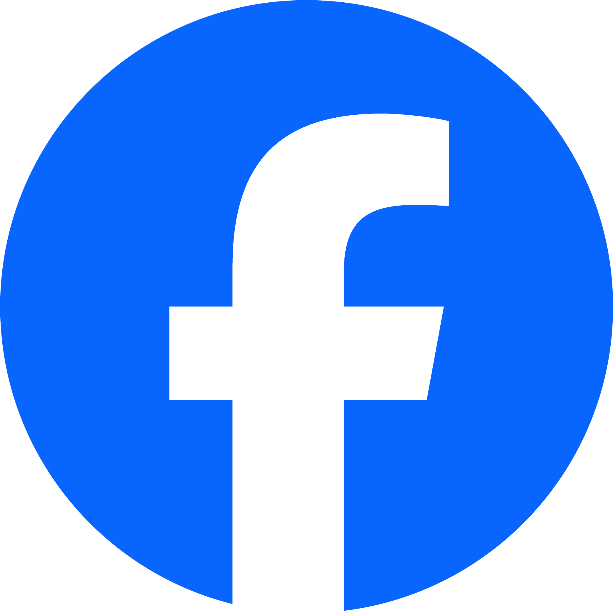 Facebook logo with white lowercase F on a blue circular background.