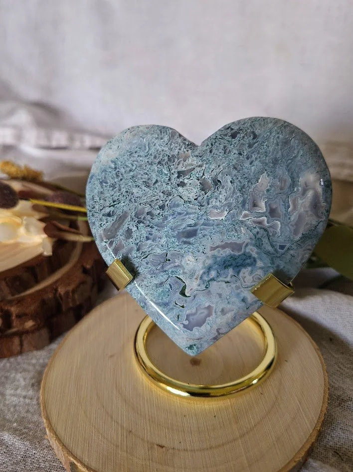Moss Agate Heart | 3in