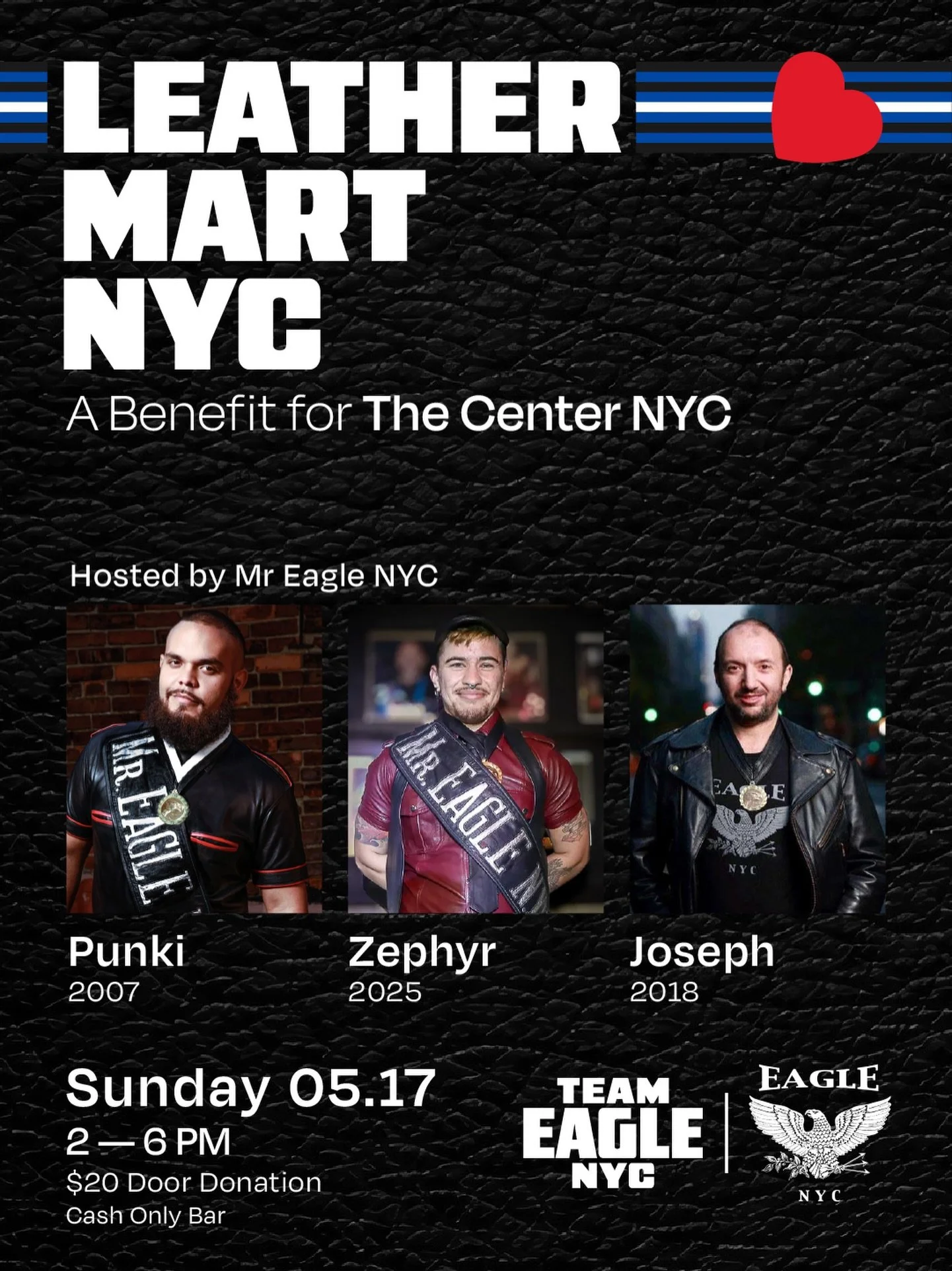 🦅 Leather, community, and fundraising under one roof.

Come find Team Eagle NYC at Leather Mart NYC &mdash; we&rsquo;ll have team gear, community info, and ways to support our ride for @CycleForTheCause benefiting @LGBTCenterNYC.

Stop by, say hi, a