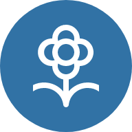 Icon of a flower with a stem inside a blue circle