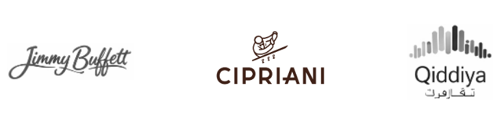 Logos of three brands: Jimmy Buffett, Cipriani, and Qiddiya.