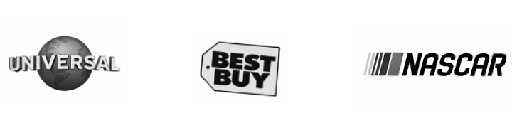 Universal, Best Buy, and NASCAR logos side by side