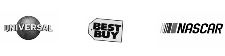 Universal, Best Buy, and NASCAR logos side by side