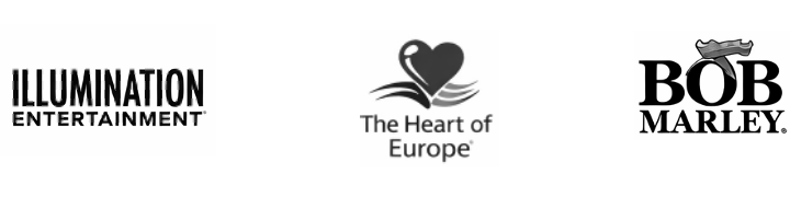 Three logos: Illumination Entertainment, the Heart of Europe with a heart and a flying bird, and Bob Marley.