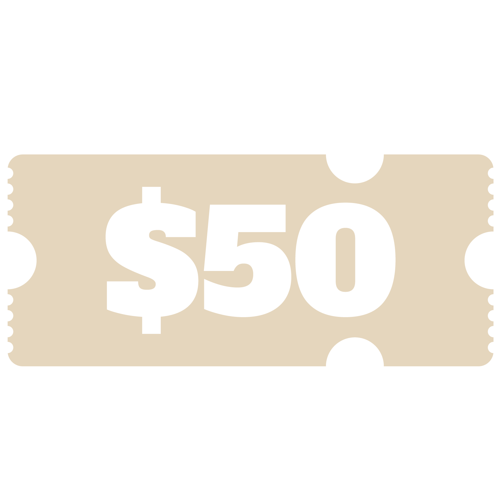 Illustration of a GA ticket with a $50 value.