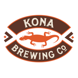 Kona Brewing Co. logo with a brown oval and red outline, featuring a stylized red whale in the center.