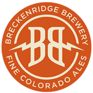 Breckenridge Brewery logo with an orange circular background, white text, and lightning bolt designs, featuring 'Breckenridge Brewery', 'Fine Colorado Ales', and 'BB' in the center.