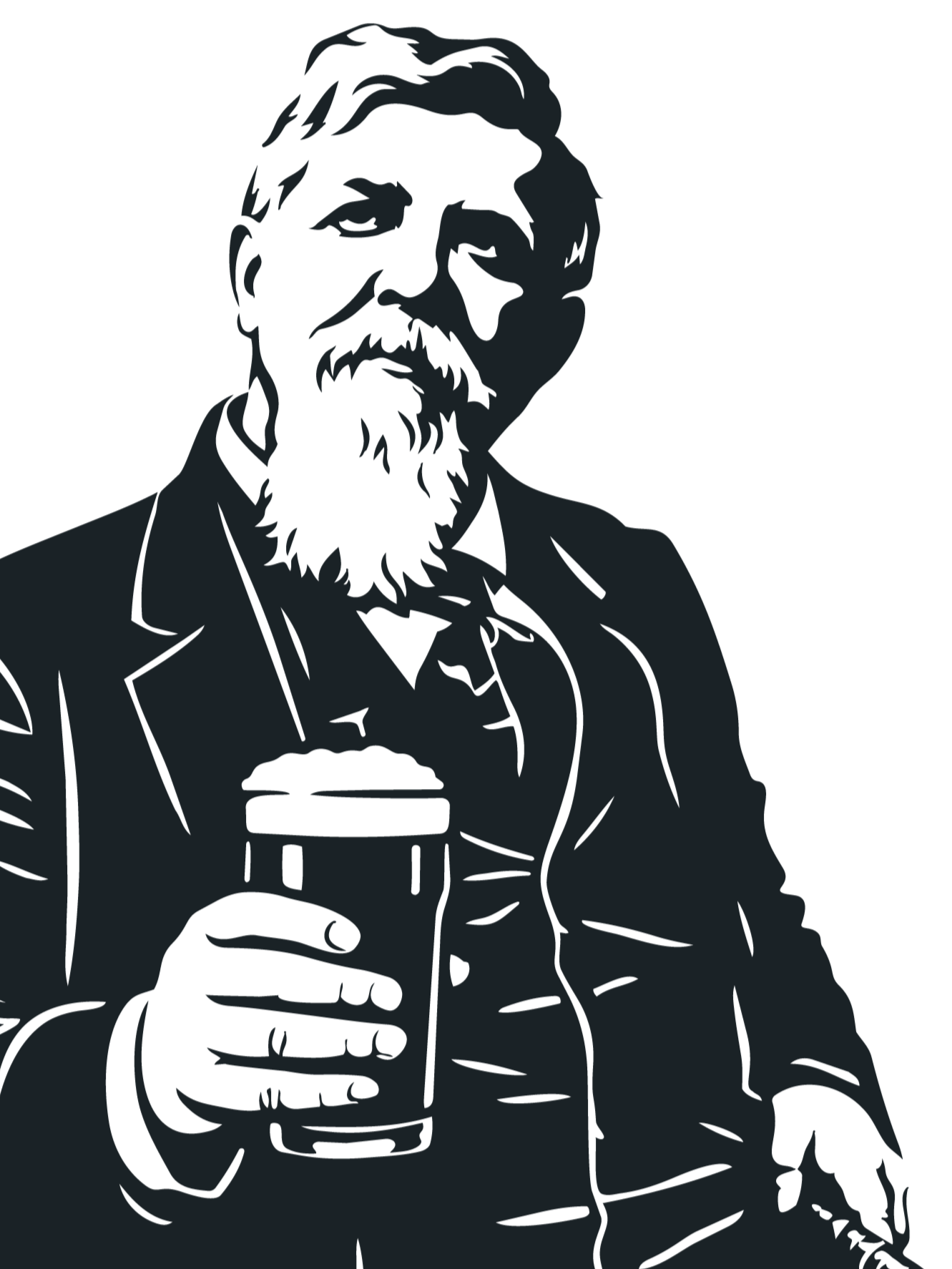 Silhouette of an Judge Parker holding a glass of beer.