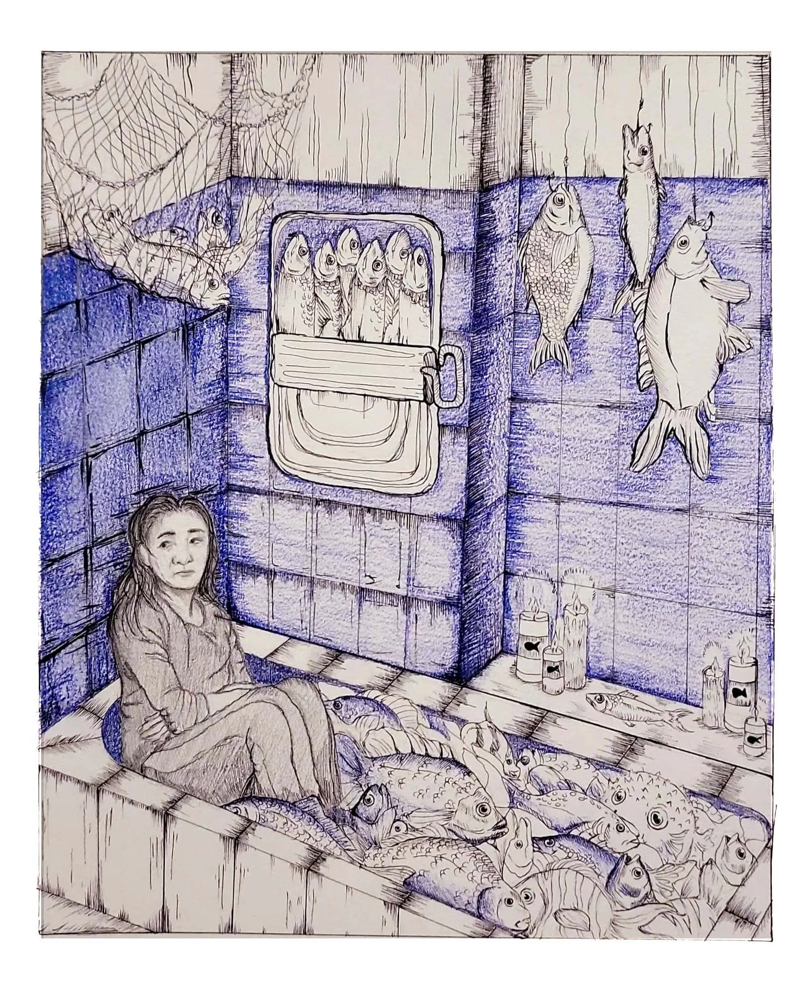 Mom's bathtub (2023)
Ink and colored pencil