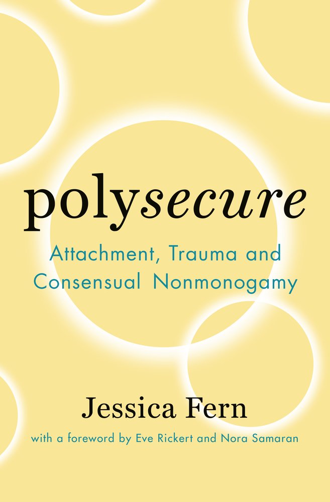 Book cover titled 'Polysecure: Attachment, Trauma, and Consensual Nonmonogamy' by Jessica Fern with a light yellow background and circular patterns.