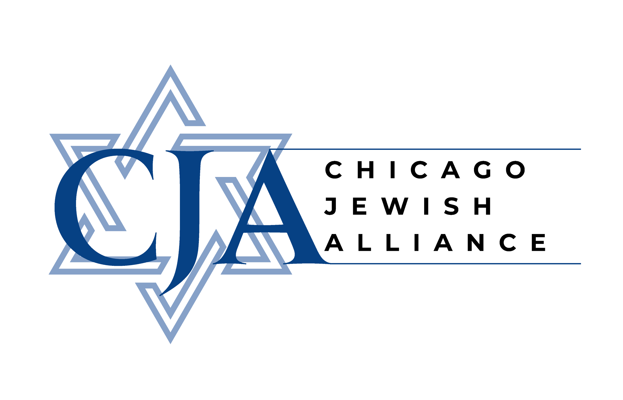 Logo of the Chicago Jewish Alliance featuring blue overlapping Star of David symbols and black text.