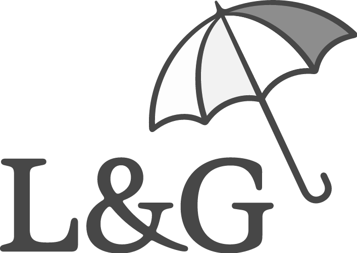 Black and white umbrella above the text 'L&G' on a transparent background.