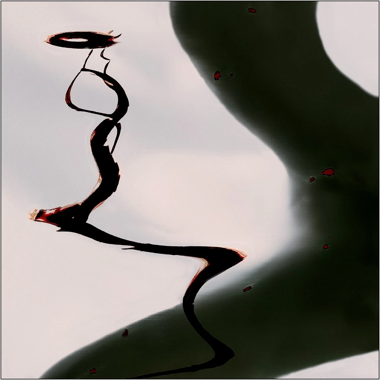 Minimal abstract form created by flowing liquid resembling a delicate gesture or calligraphic line