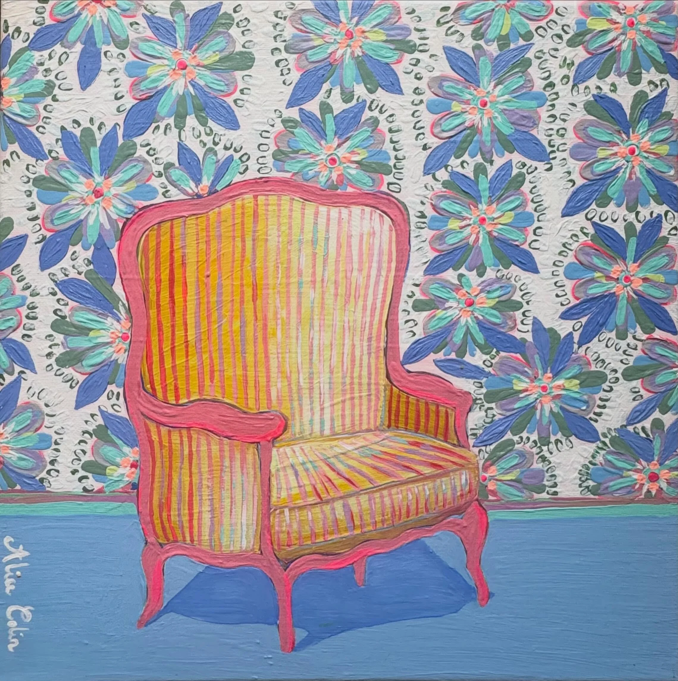 Thankful to everyone who has purchased my chairs series so far ❤️❤️❤️ 🪑 

I have 2 new ones heading to @grandbohemiangallery.gbc today. Here is one :) the other is in my story.

#paintingchairs #antiquechairs #wallpaper #paintingwallpaper #chairpain