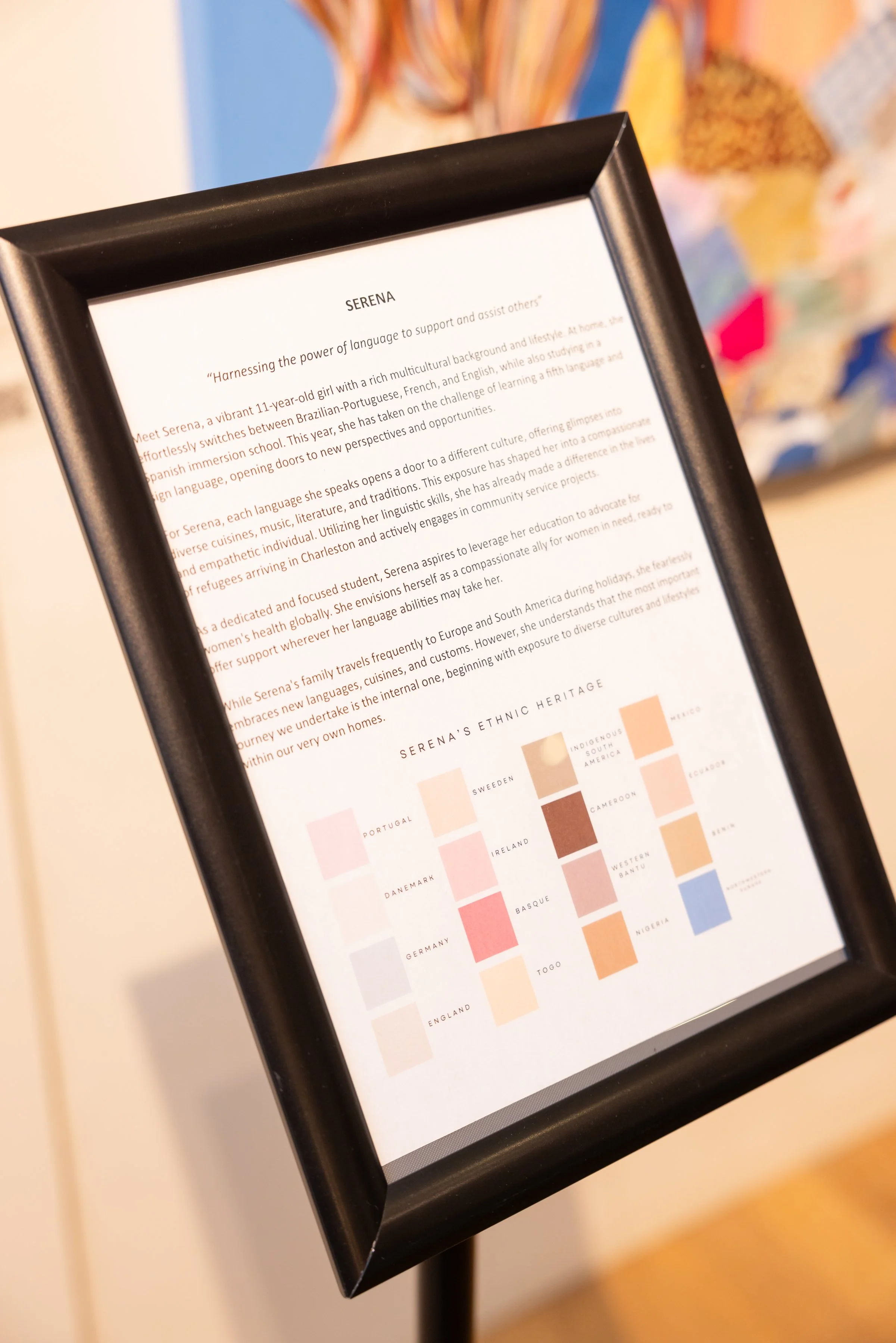 Sign with descriptive text and color palette showing various shades representing different countries.